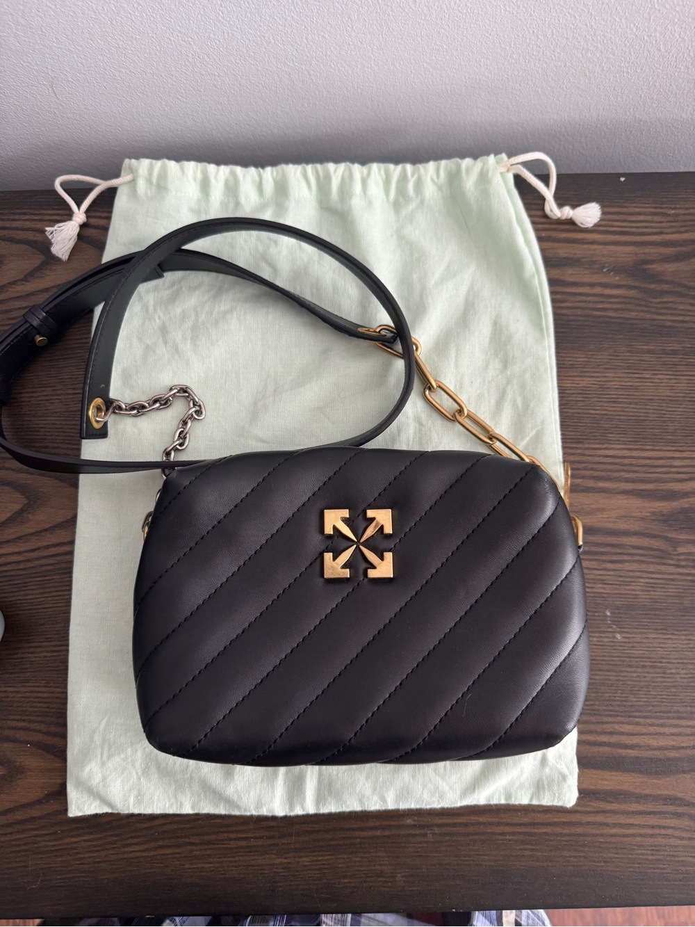 Off-White Black Quilted Crossbody with Gold Arrow Logo